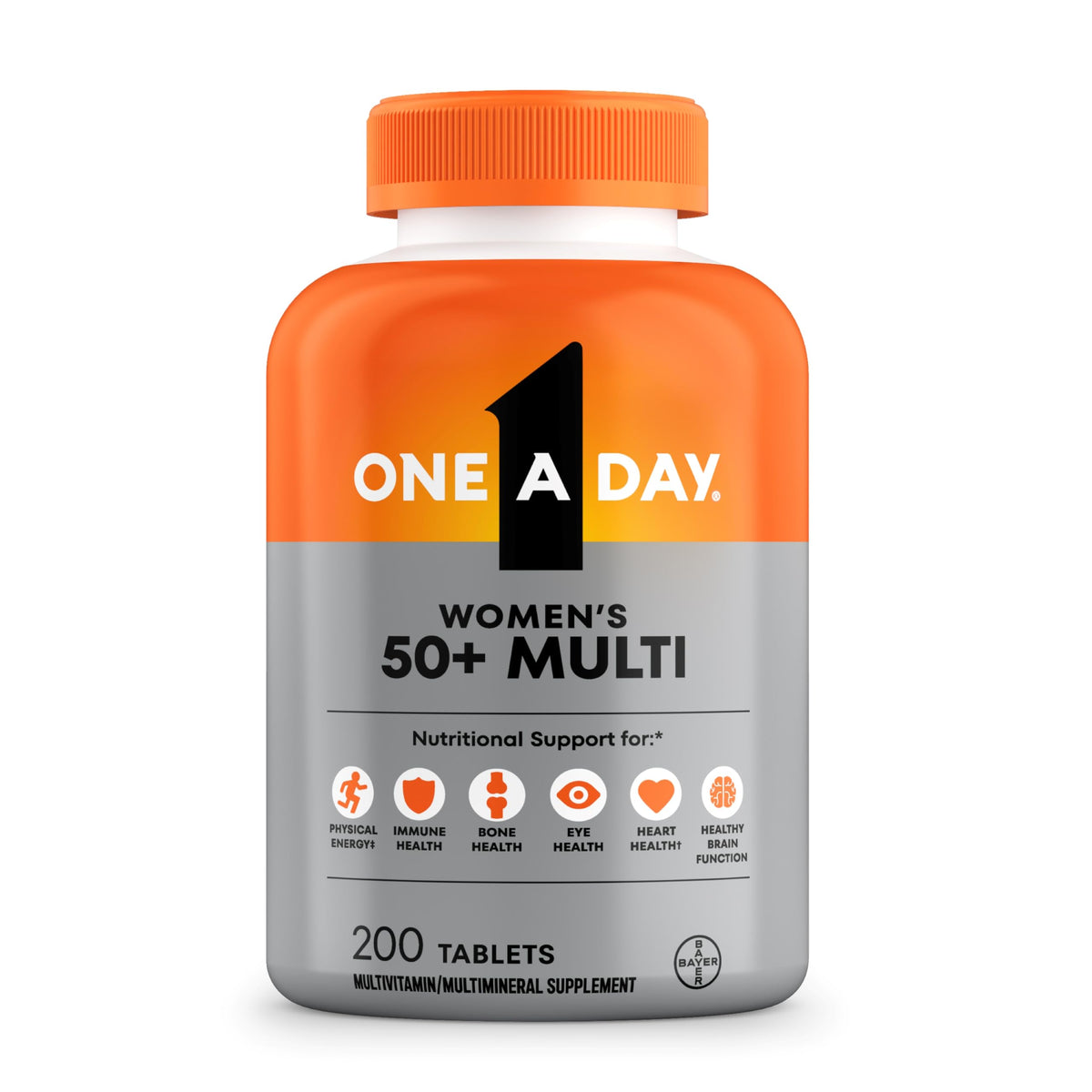 One A Day Multivitamin for Women 50 and Over Tablets, Womens Multivitamin 50 Plus with Vitamins D, C, E, Zinc & Biotin, Daily Vitamins for Woman 50+, 200 Ct (Packaging May Vary)