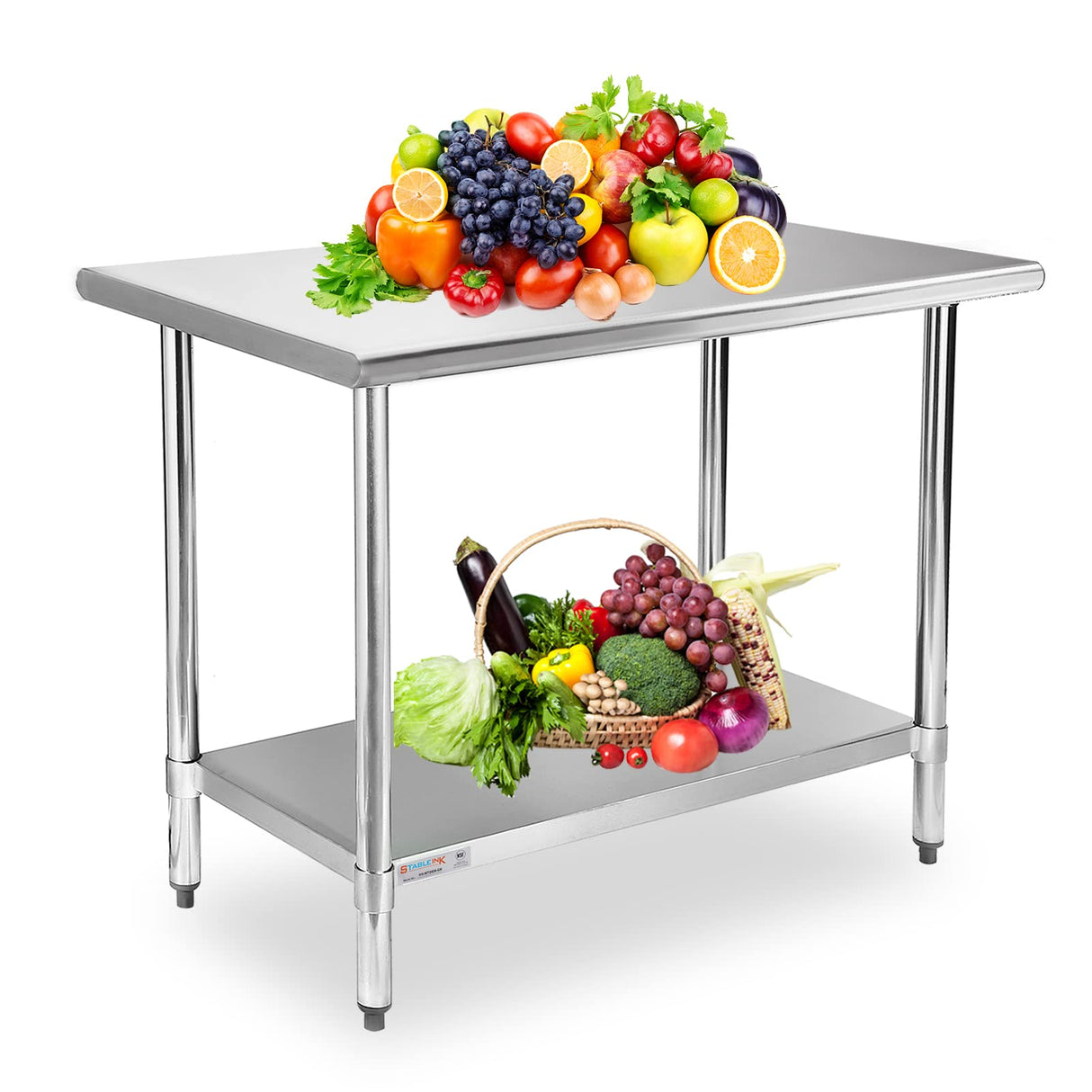 STABLEINK NSF Stainless Steel Table, 24 x 30 Inches Metal Prep & Work Table with Adjustable Undershelf, for Commercial Kitchen, Restaurant, Hotel and Garage