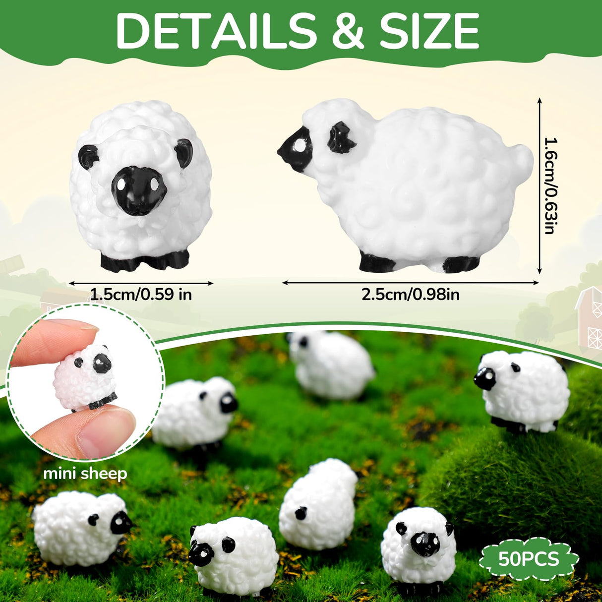 Suzile 50 Pcs Mini Sheep Figurine Miniature Resin Sheep Figurine White Lamb Figure Cute Animal Statue Landscape Little Decor for Spring Summer Outdoor Garden DIY Ornament Cake Topper(Classic Style)
