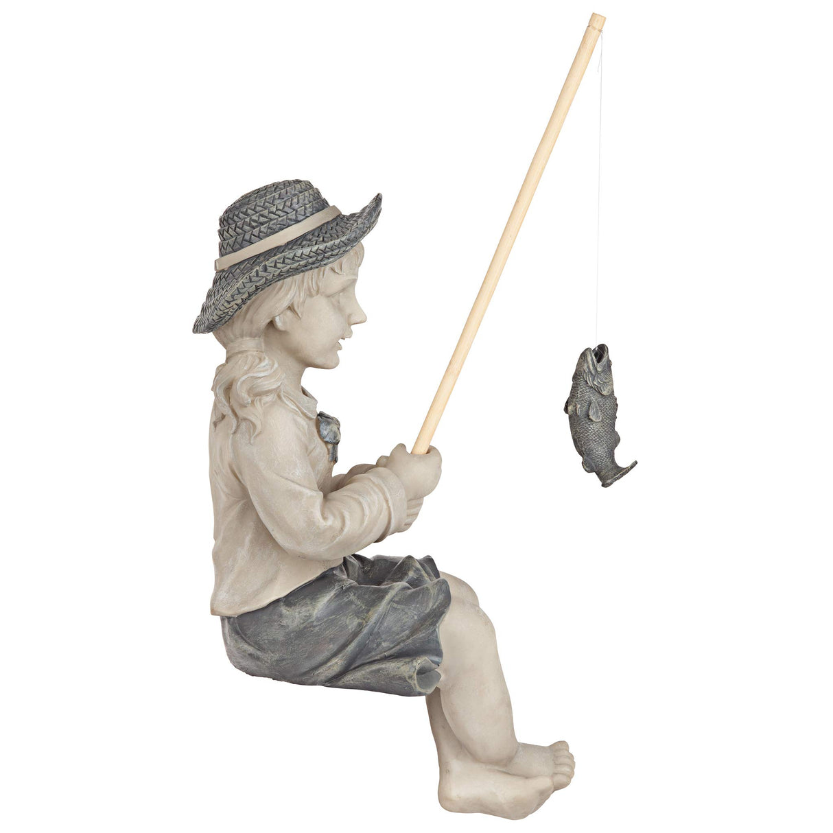 Design Toscano Big Catch Fisherwoman Nellie Girl with Fishing Pole Garden Statue, Medium 17 Inch Tall, Cast Stone Resin, Two Tone Stone Finish