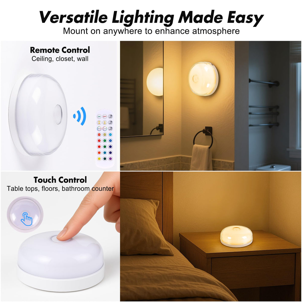 2-Pack Rechargeable Shower Light No Wiring, 15 RGBW Color Changeable Waterproof Lights for Shower with Remote(Dimmable&Timer), LED Light for Inside Shower, Wireless Mood Lighting for Bathroom, White