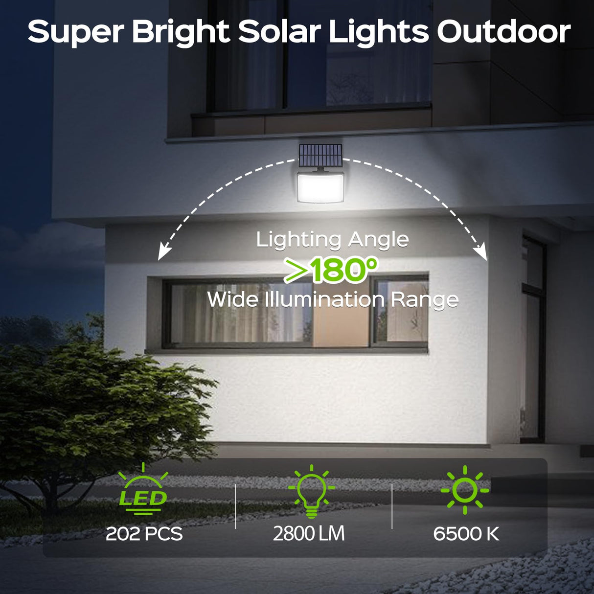 Adiding Solar Outdoor Lights, 202 LEDs Flood Lights with 16.4 ft Cable, Remote Control Solar Motion Sensor Outdoor Lights, 3 Modes Solar Powered Security Lights for Outside Patio, Yard, Garage, 2 Pack