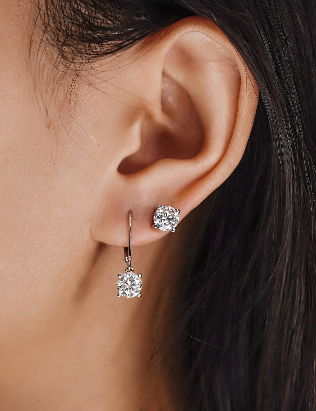 YODEWA 2CT Moissanite Earrings for Women Silver Drop Dangle Earrings, 6.5mm