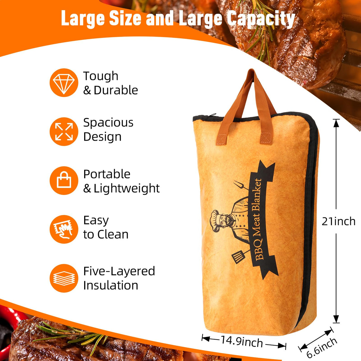 21in BBQ Blanket for Resting Meat- Smoking Meat Insulated Bag for Brisket/Beef/Pork Shoulder/Turkey- Christmas Stocking Stuffers Birthday Anniversary Retirement Smoker Accessories Gift for Men Him Dad