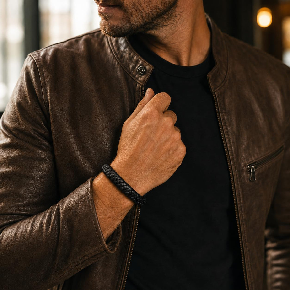 LIVLOKO LONDON Handcrafted Mens Braided Leather Bracelet for Men, Adjustable Stainless Steel Clasp Wrist Bracelet, Motivational Meaningful Personalized Gift for Him, Birthday Fathers Day Gift with Premium Gift Box, Black