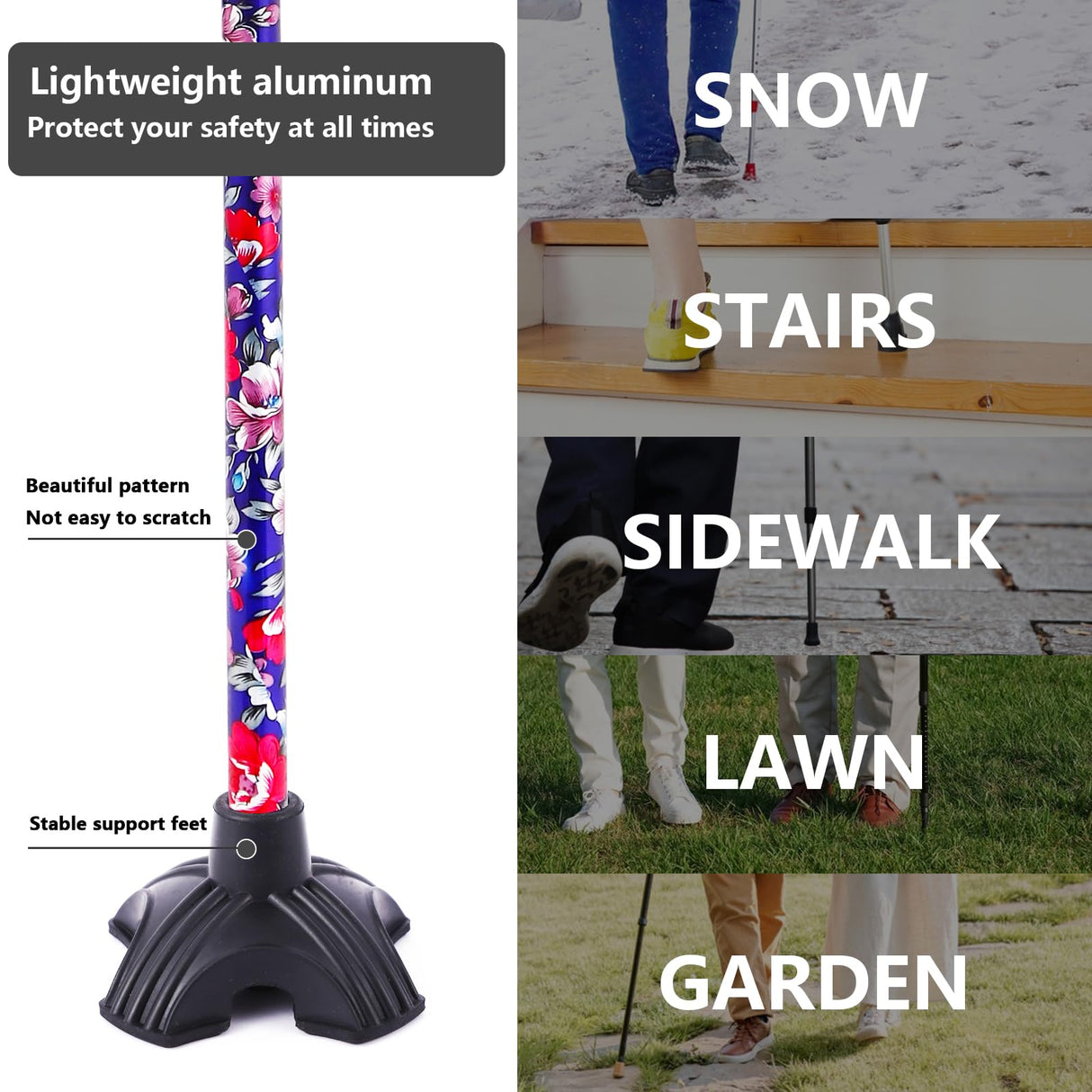 LIXIANG Adjustable Walking Stick for Men and Women, Folding Cane, Soft Sponge Offset Handle, Light Weight, Suitable for Arthritis Patients, Elderly and Disabled Ladies Canes for Walking