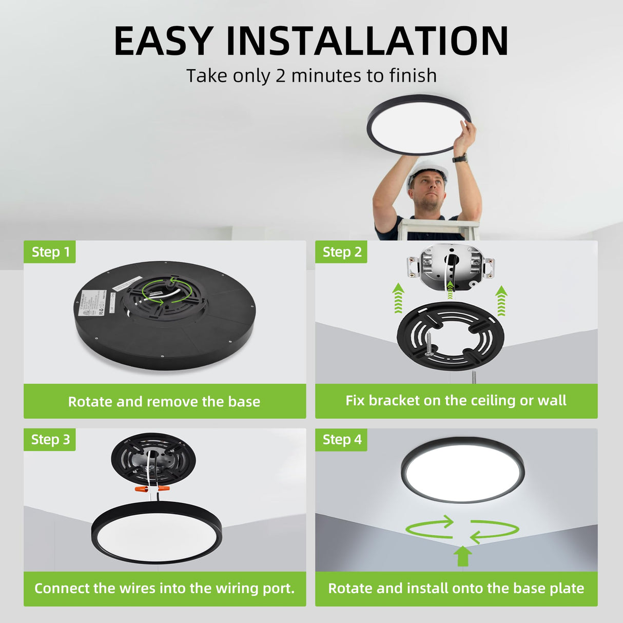 hykolity 12 Inch Selectable CCT LED Round Flat Panel Light, 24W 3000K/4000K/5000K, Edge-Lit Flush Mount Ceiling Light Fixture for Kitchen, Bedroom, Laundry and Closet Room,Black