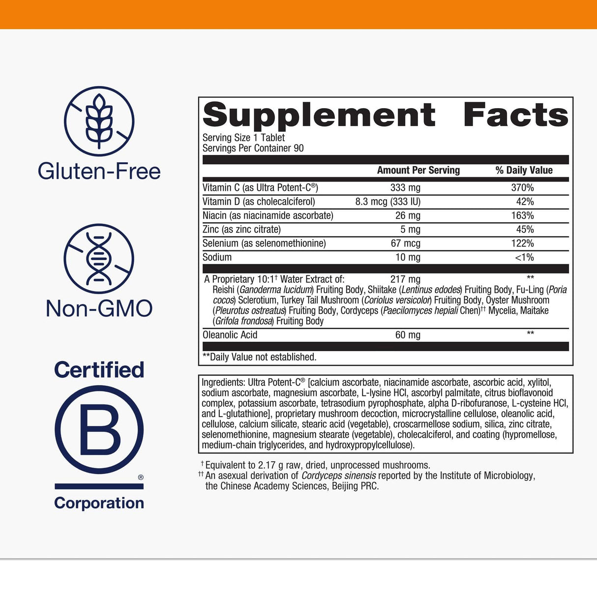 Metagenics ImmuCore, Multidimensional Support Supplement for Healthy Immune Function with Vitamin C, Vitamin D, Zinc and a Blend of Mushroom Extracts - 90 Tablets