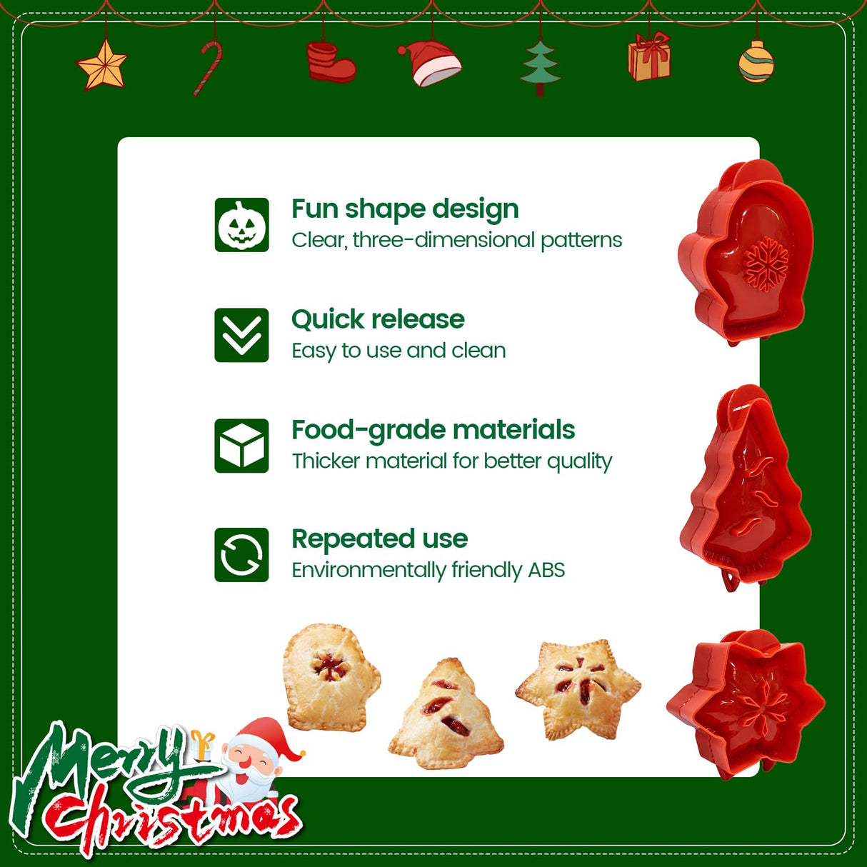 9PCS Mini Hand Pie Molds, Christmas Dough Presser Pocket Pie Molds Fits All Kinds of Festivals and Parties (Multicolor Green, mini)