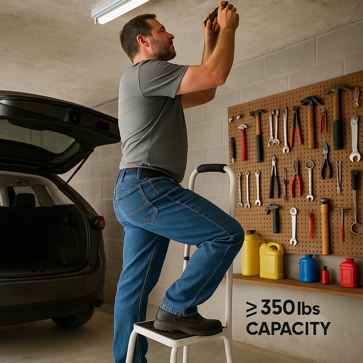 Sattiyrch Step Stool with Handle for Ederly,Sturdy and Lightweight Stool with Anti-Skid Platform,Easy Assmbly,Safely Supports up to 350 Pounds with 9.5 Inch