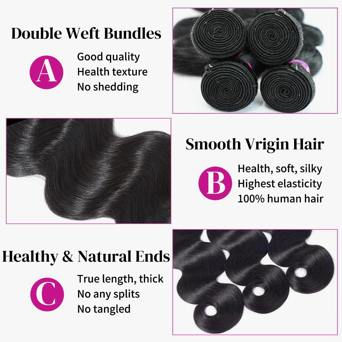 Body Wave Bundles Human Hair 20 22 24 26 Inch 12A Human Hair Bundles 100% Unprocessed Brazilian Human Hair Extensions for Women Natural Black