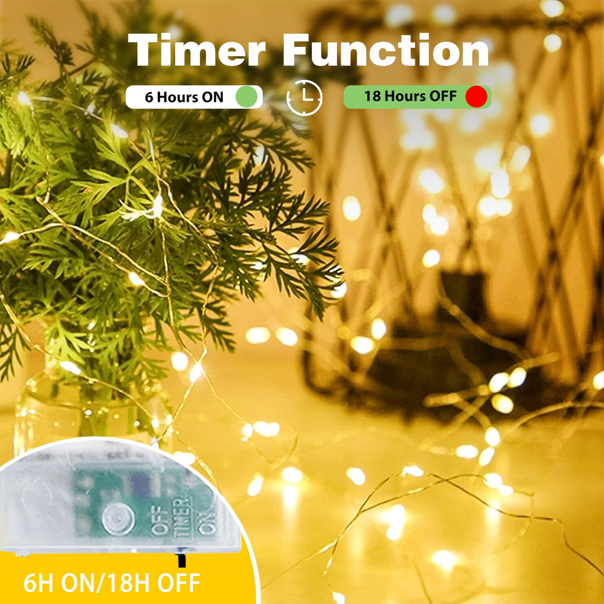 4-Pack Fairy Lights Battery Operated with Timer, Waterproof 16FT 50 LED String Lights Indoor Outdoor, Cuttable Starry Fairy Lights for Home Bedroom Classroom Dorm Wedding Christmas Decor (Warm White)