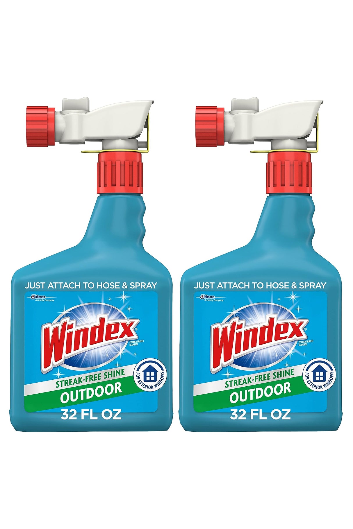 Windex Outdoor Window and Glass Cleaner for Hose Ammonia Free, Concentrated Formula for Deep Outdoor Clean, Patio Cleaner, Compatible With All Hoses, 32 Fl Oz (Pack of 2)