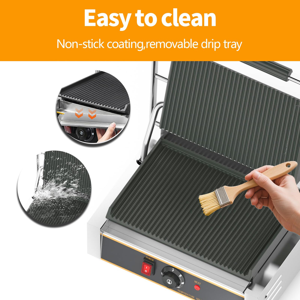 HTTSICHI Commercial Panini Press - 2200W Commercial Electric Panini Sandwich Grill w/Nonstick Coating & Adjustable Temp, Panini Grill Press w/ 9"x9" Cooking Pan, Double-sided Heating