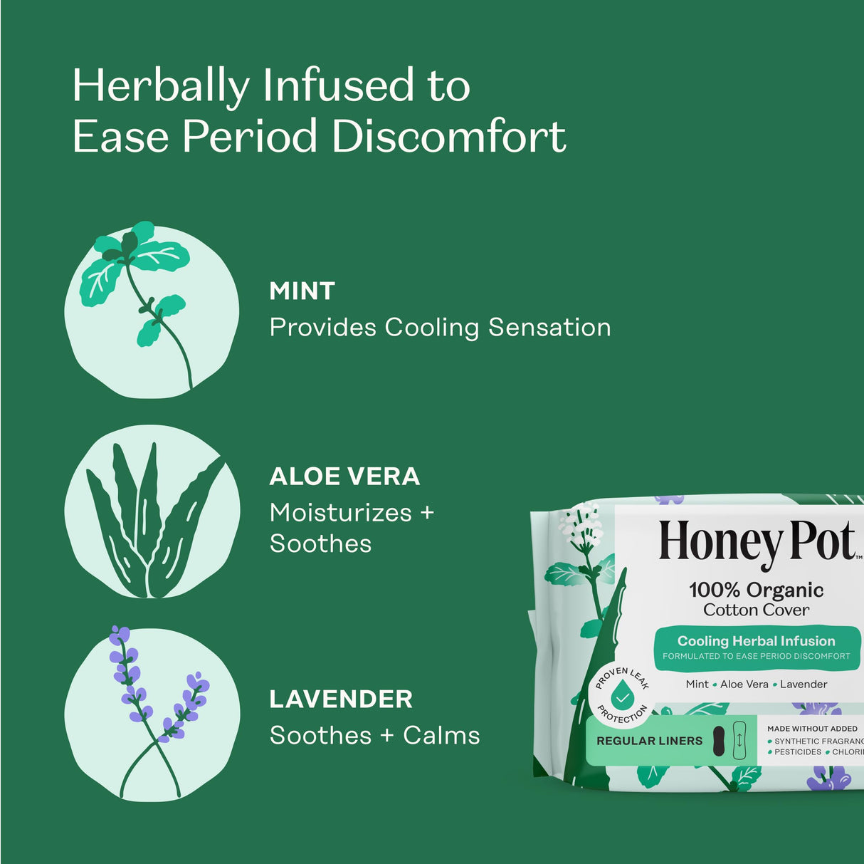 The Honey Pot Company - 120 ct - Herbal Everyday Panty Liners for Women - Infused w/Essential Oils for Cooling Effect & Organic Cotton Cover - Feminine Care - FSA & HSA Eligible