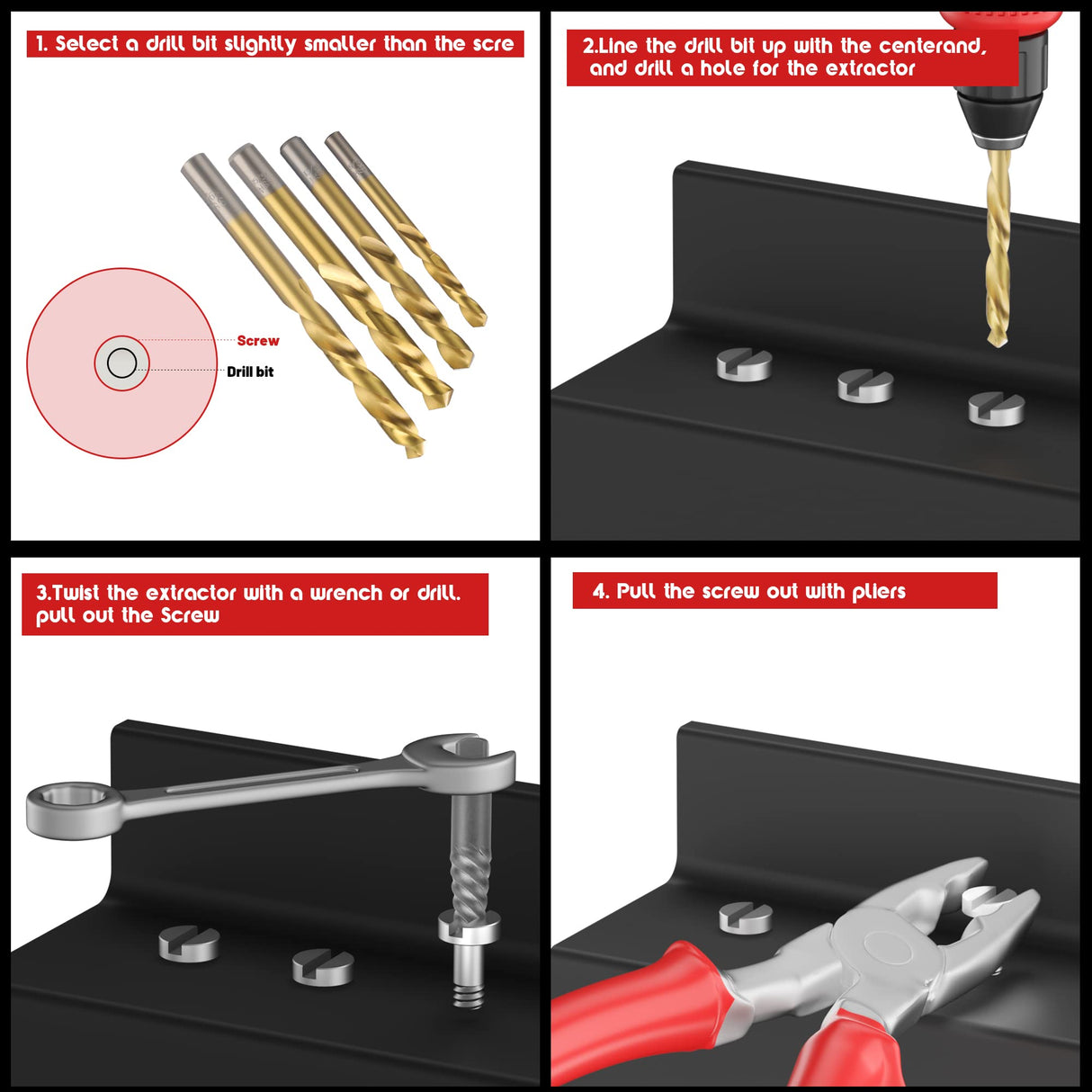UYECOVE 14 Pieces Screw Extractor Set, Left Hand Drill Bits Set for Removing Stripped Screws and Broken Bolts 35# Cr-Mo & 6542 HSS Steel Cobalt Easy Out Screw Extractor Set Broken Bolt Extractor Kit