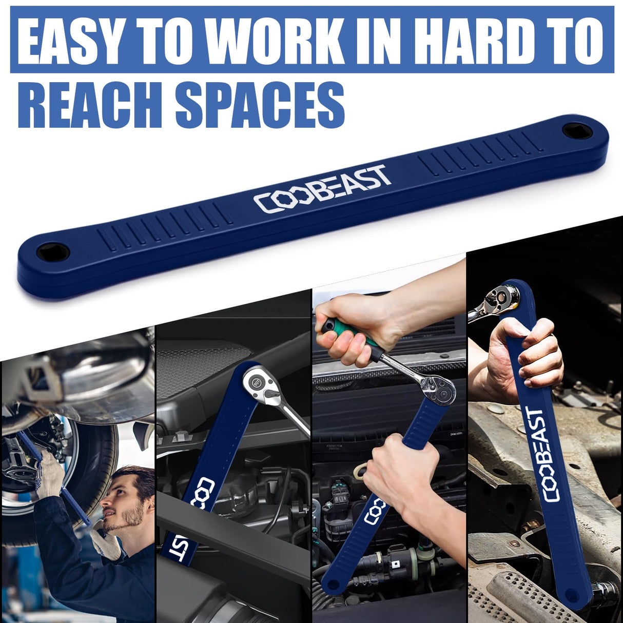 coobeast Offset Extension Wrench Impact Ready Socket Wrench Extender Tool with Versatile 1/4", 3/8", and 1/2" Square Drive Adapters, Universal Extensions Wrench for Small Place
