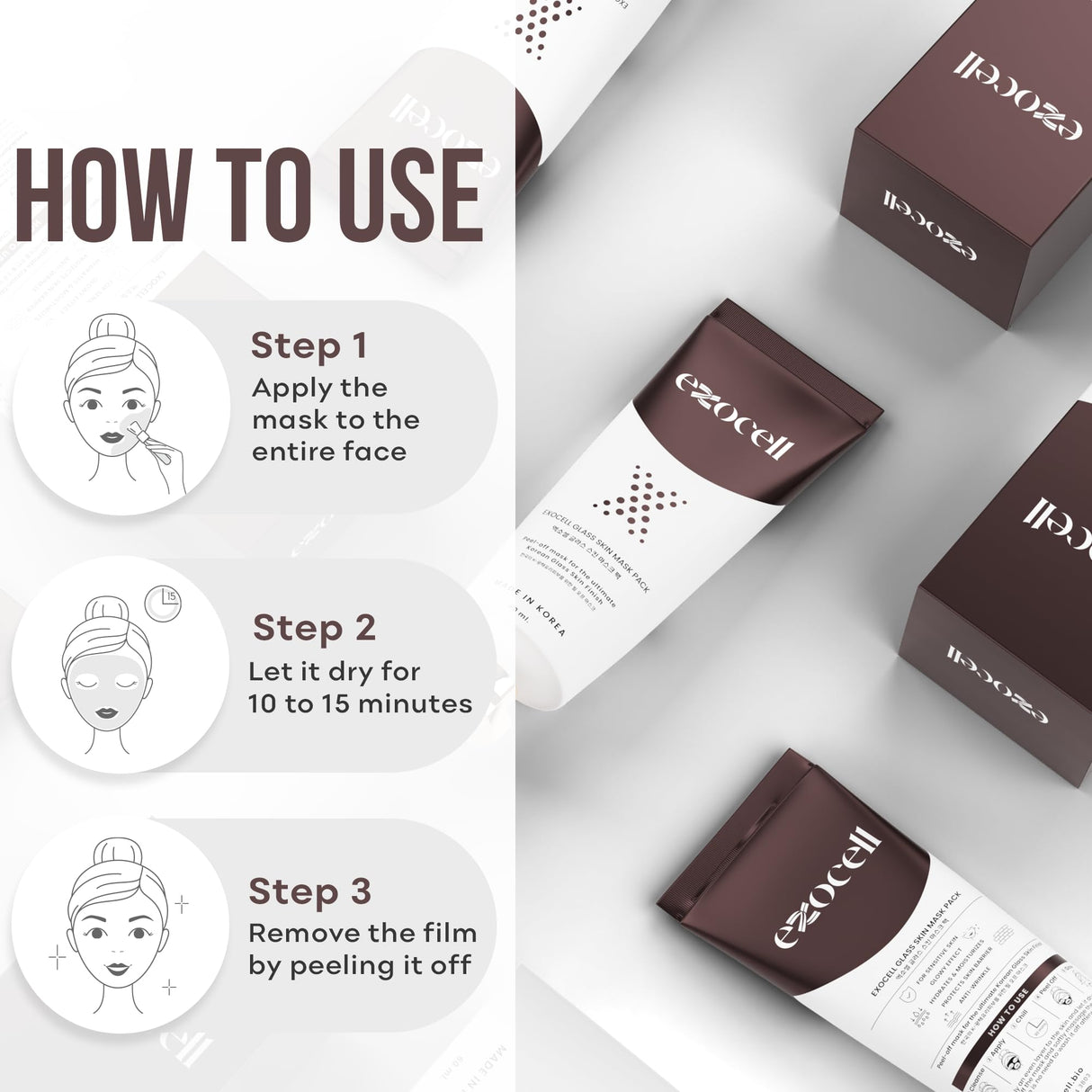 Exocell Glass Skin Mask Pack, Korean Peel-Off Mask for Ultimate Glossy Skin Finish, 60 ml