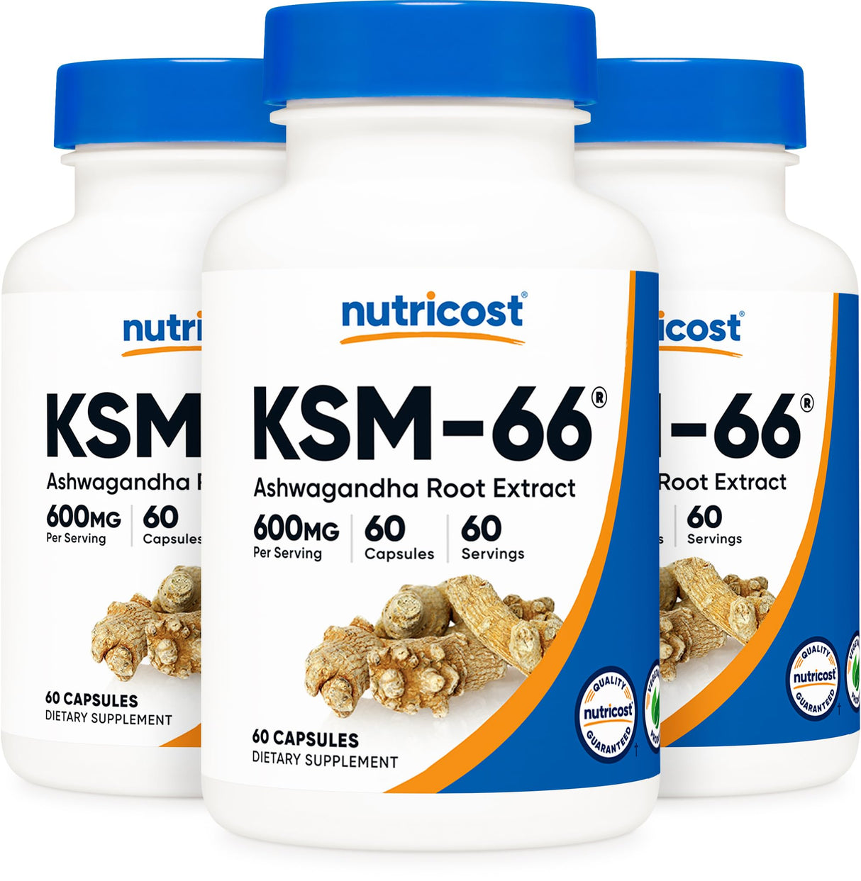 Nutricost KSM-66 Ashwagandha Root Extract 600mg, 60 Veggie Caps (3 Bottles) - 5% Withanolides - with BioPerine