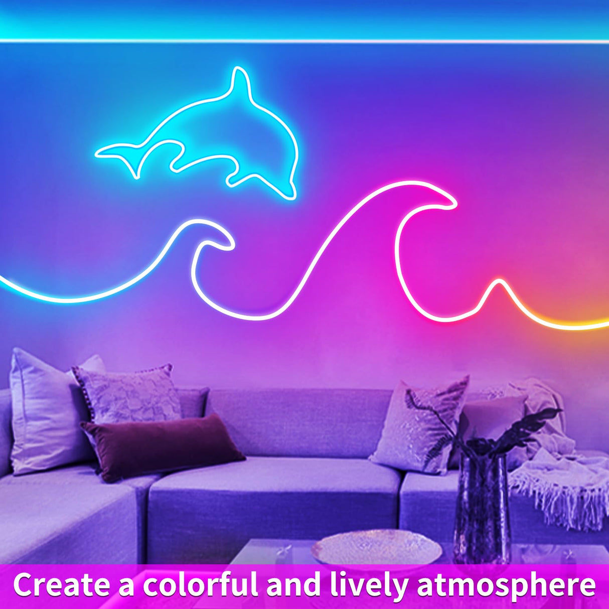 segrass 50ft RGB LED neon Rope Lights LED neon Lights with Remote Control/APP Control IP65 Waterproof Flexible Neon LED Strip Lights for Bedroom Room Outdoors Décor