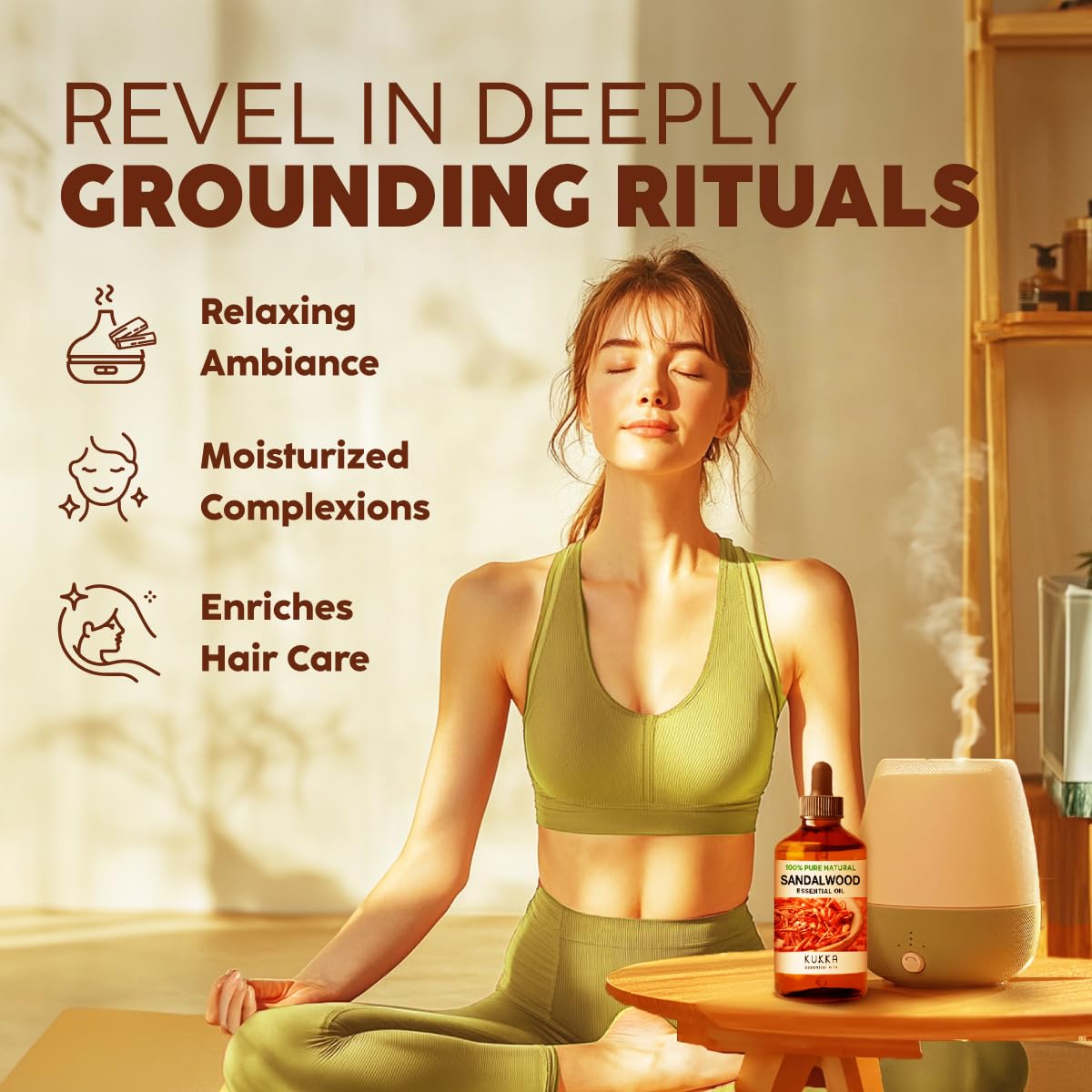 Kukka Sandalwood Essential Oil for Diffuser & Skin - 4 Fl Oz - 100% Pure Natural Sandalwood Oil, Woody Scent, for Massage, Perfume, Hair, Aromatherapy, Candle & Soap Making Scent DIY