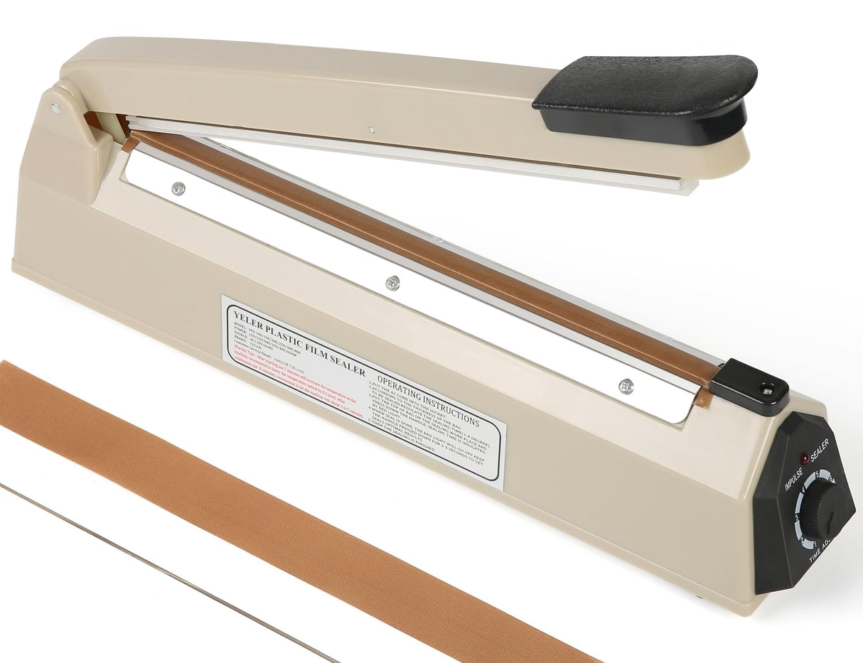 Yeler 12 Inch Impulse Heat Sealer - Manual Poly Bag Sealer Machine for Plastic PE PP Bags - Extra Replace Element Grip (Beige)