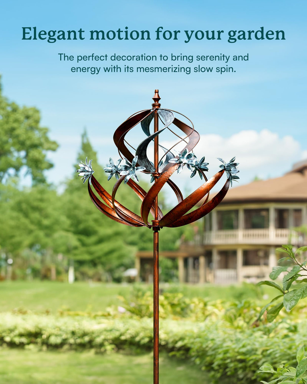 Cyan Oasis Wind Spinners Outdoor for Yard - Extra Large 86" H Metal Kinetic Yard Art, Wind Sculpture Spinner Garden Decor, Catches Every Breeze & Weather Resistant