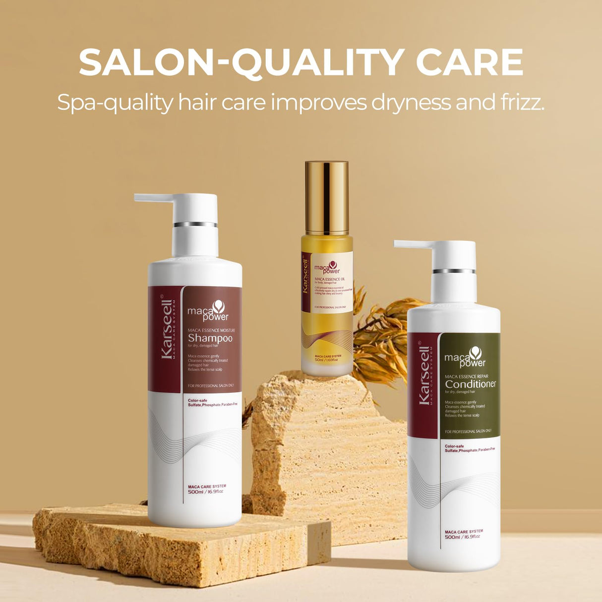 Karseell Collagen Hair Treatment Hair Care Set, Hair Oil Shampoo and Conditioner for Dry Damaged Hair All Hair Types 2 x 16.9fl.oz + 1.69fl.oz