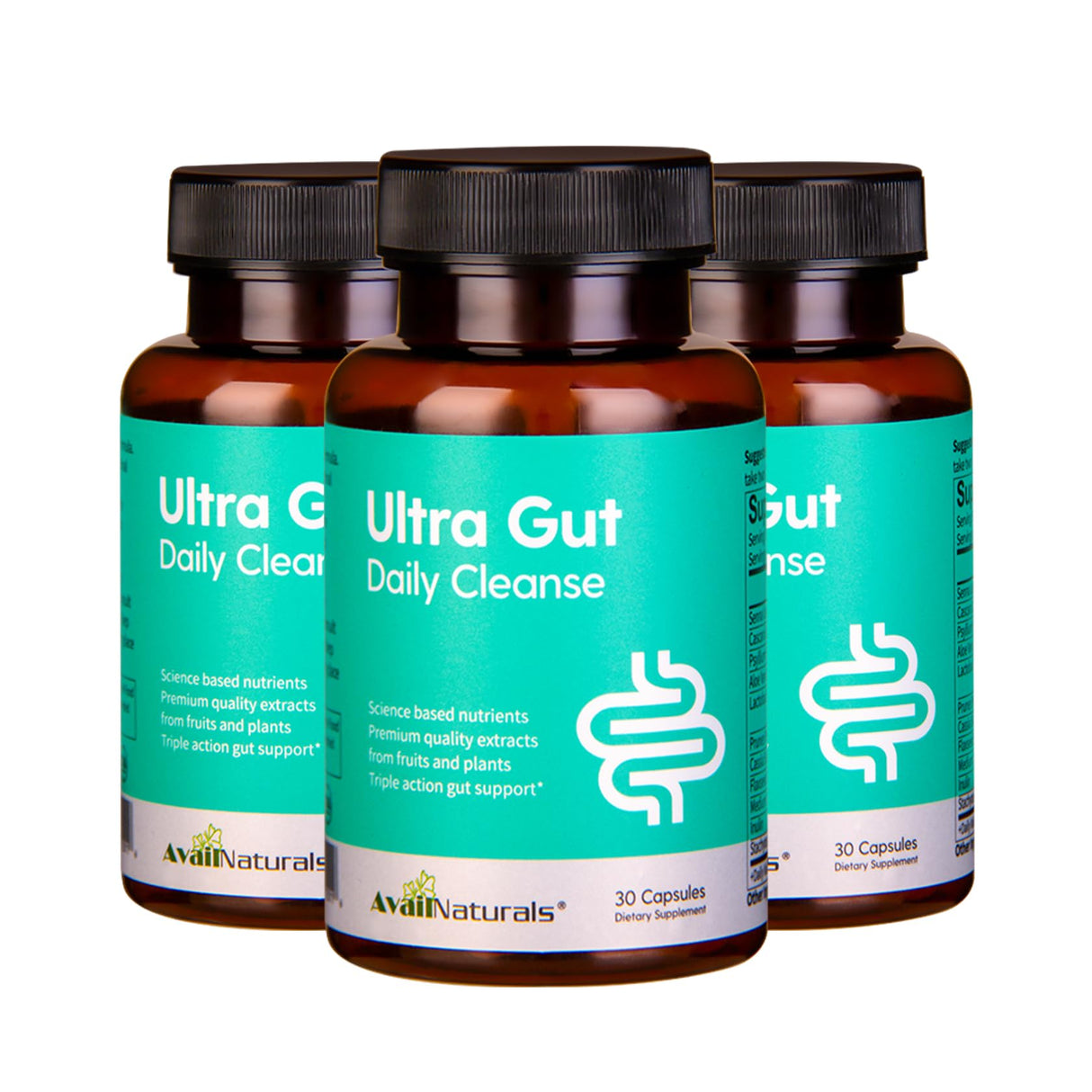AvailNaturals Ultra Gut Daily Cleanse 15 Day Cleanse-with Senna Leaf Extract, Cassia Seed, 2.5 Billion Probiotics & Dietary Fiber,30 Capsules (3)