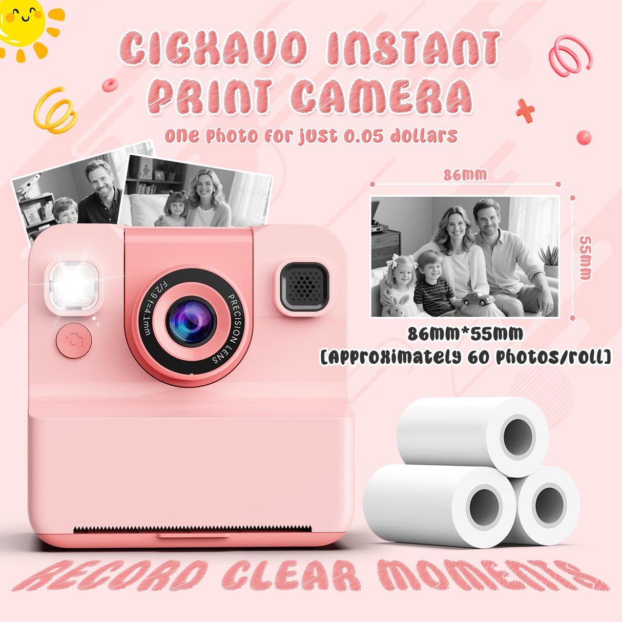 Kids Camera Instant Print Toys for Teenage Girls:1080P HD Digital Video Cameras for Girls, Christmas Birthday Gifts for 3 4 5 6 7 8 9 10 11 12 13 14 Year Old Girl with 32GB Sd Card-Pink