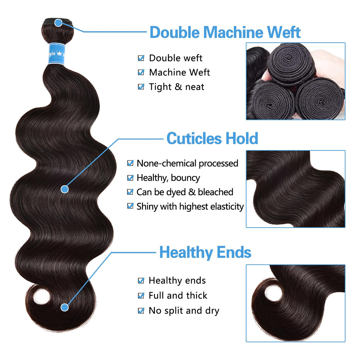 Body Wave Human Hair Bundles 26 28 30 Inch 3 Bundles Human Hair 100% Unprocessed Brazilian Virgin Hair Body Wave Bundles Human Hair Extensions for Women Natural Color