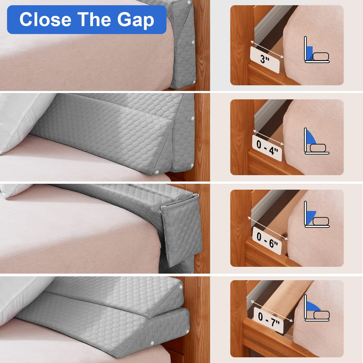 EUHAMS King Size Bed Wedge Pillow - Bed Gap Filler Mattress Wedge Headboard Pillow Close The Gap 0-7" Between Your Headboard and Mattress or Wall for Sleeping Backrest Pillow (76"x10"x6" Gray)