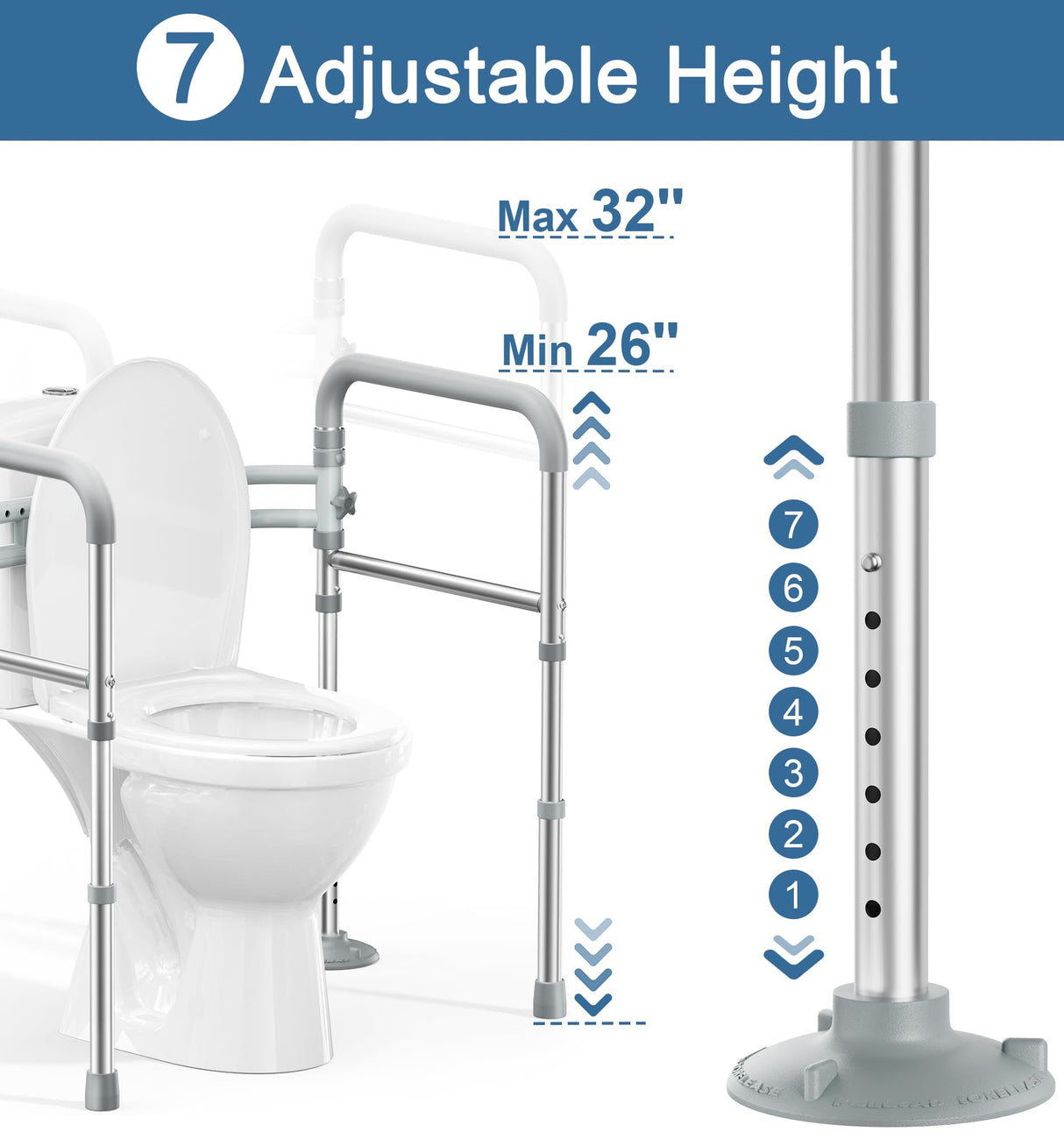 HOMLAND Toilet Safety Rails for Seniors, FSA HSA Eligible Adjustable Height & Width 350lb Toilet Handles for Elderly and Disabled, Foldable Toilet Safety Frame, Fit Any Toilet