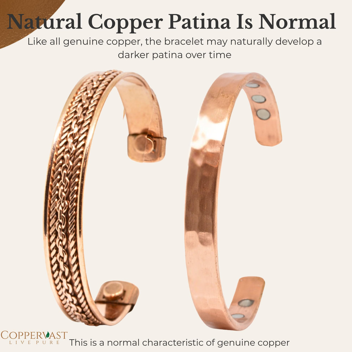 Pure Copper Bracelets - for Men and Women | Set of 2 | Gift Box | Handmade, 100% Copper, Adjustable| Fathers Day