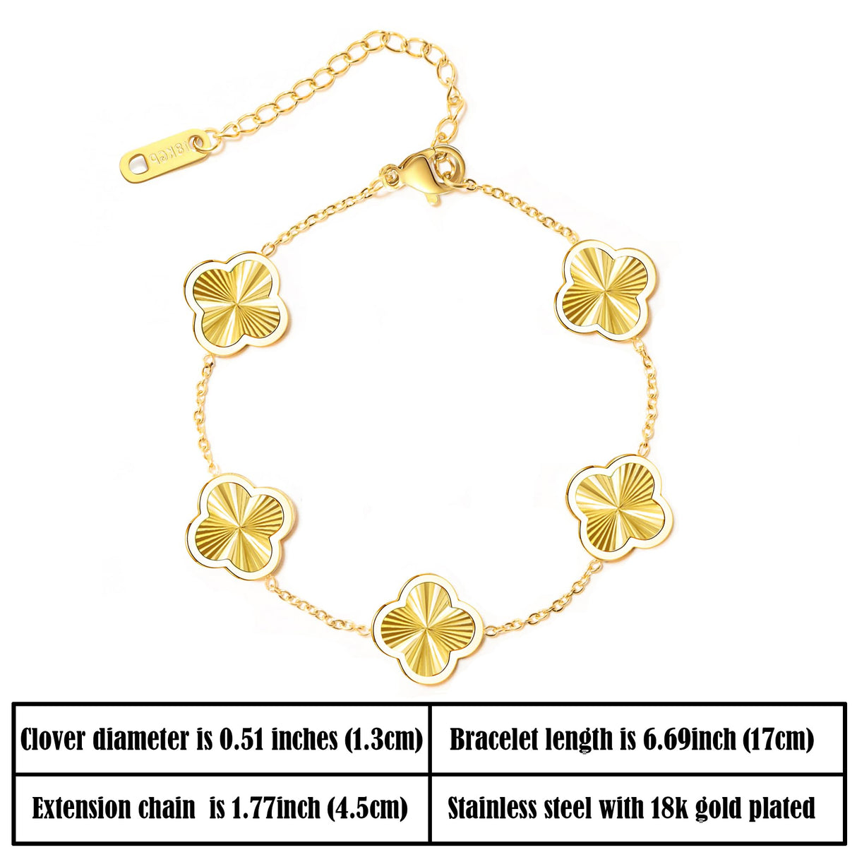WSupikio 3PC Clover Bracelets Set 18k Gold Plated Lucky Clover Bracelet Women Adjustable Link Bracelets Cute Gold Jewelry (Gold)