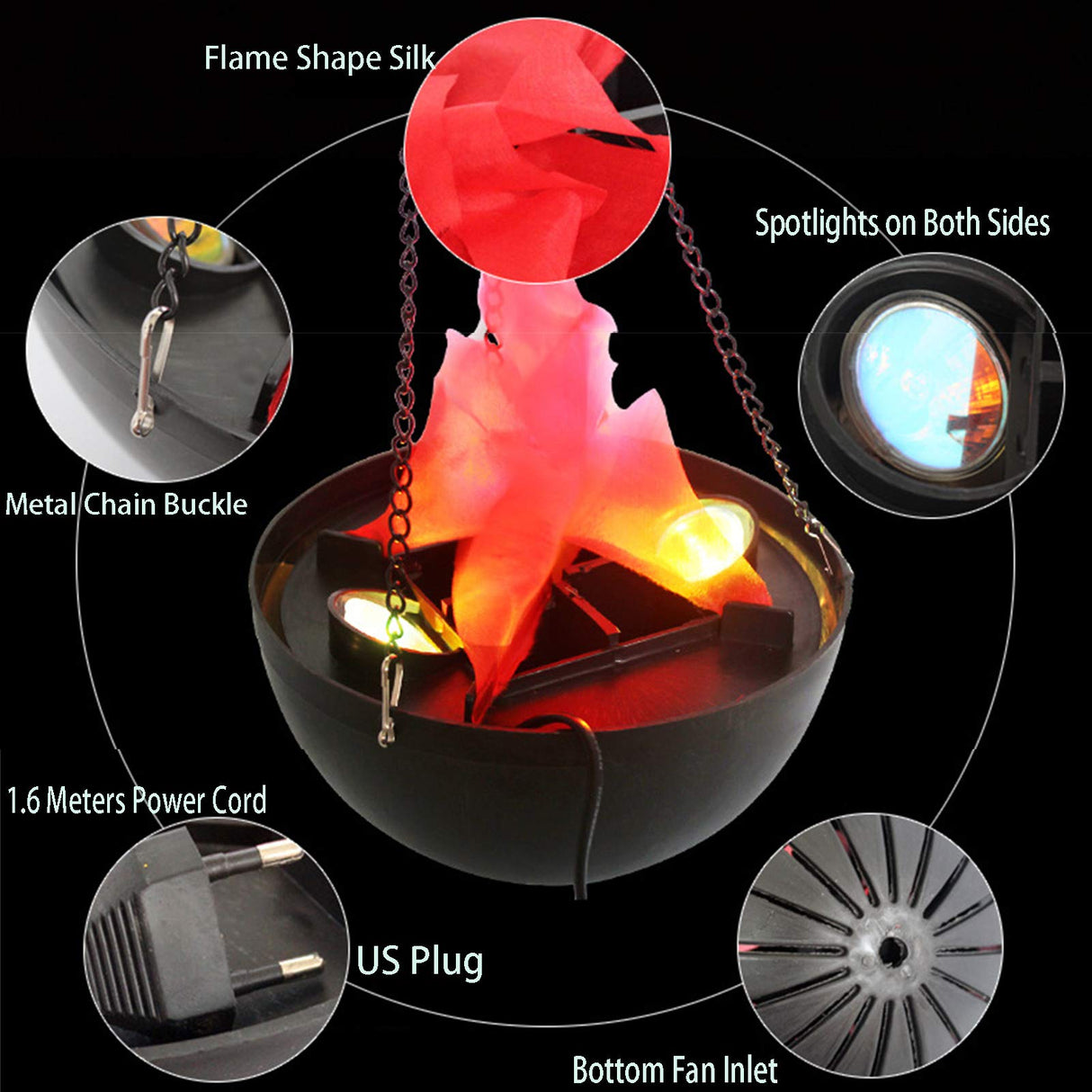 3D Fake Fire LED Light - Hanging Silk Flame Stage Effect Lamp for Halloween, Christmas, Festivals, Parties, Night Clubs