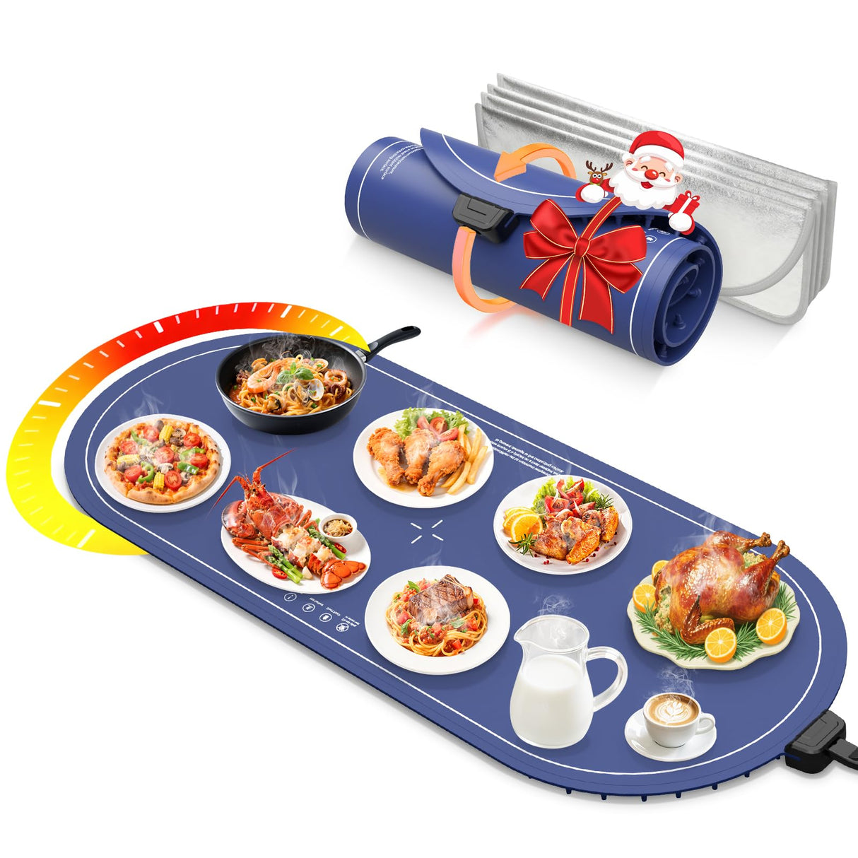 Food Warming Mats for Countertop Extra Large(XXL 36"x15"),Electric Heating Pad for Food,Roll Up Silicone Warmer Mat for Party,Christmas House Warming Gifts for Home Daily Use(Blue)