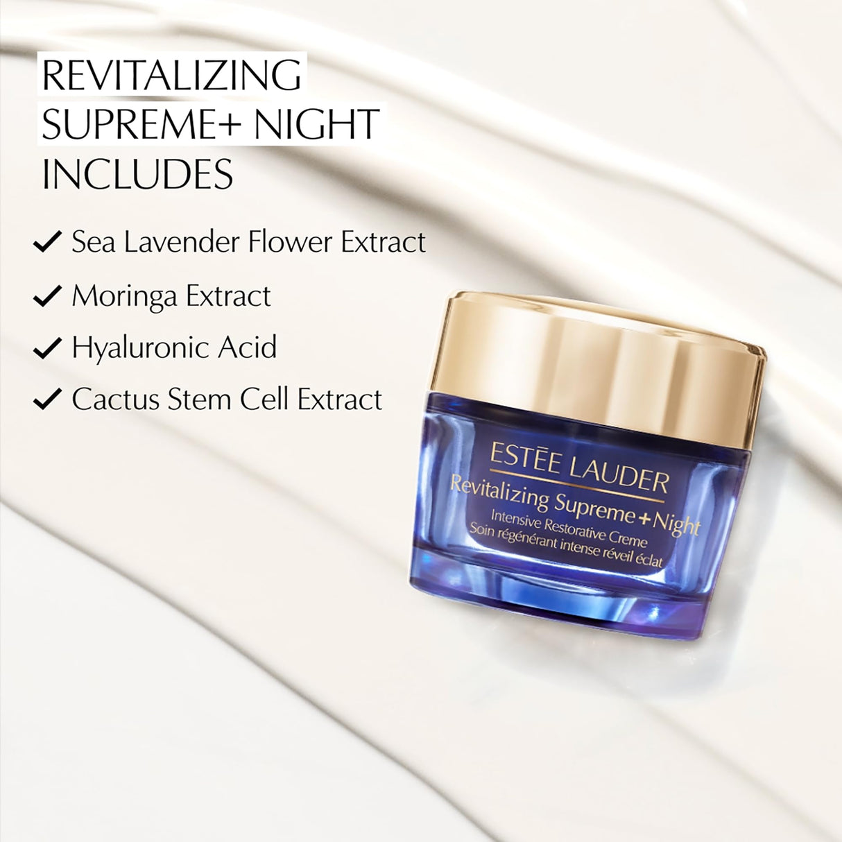 Estée Lauder Revitalizing Supreme+ Night Intensive Restorative Anti-Aging Cream Moisturizer with Hyaluronic Acid, 1.7 Ounce
