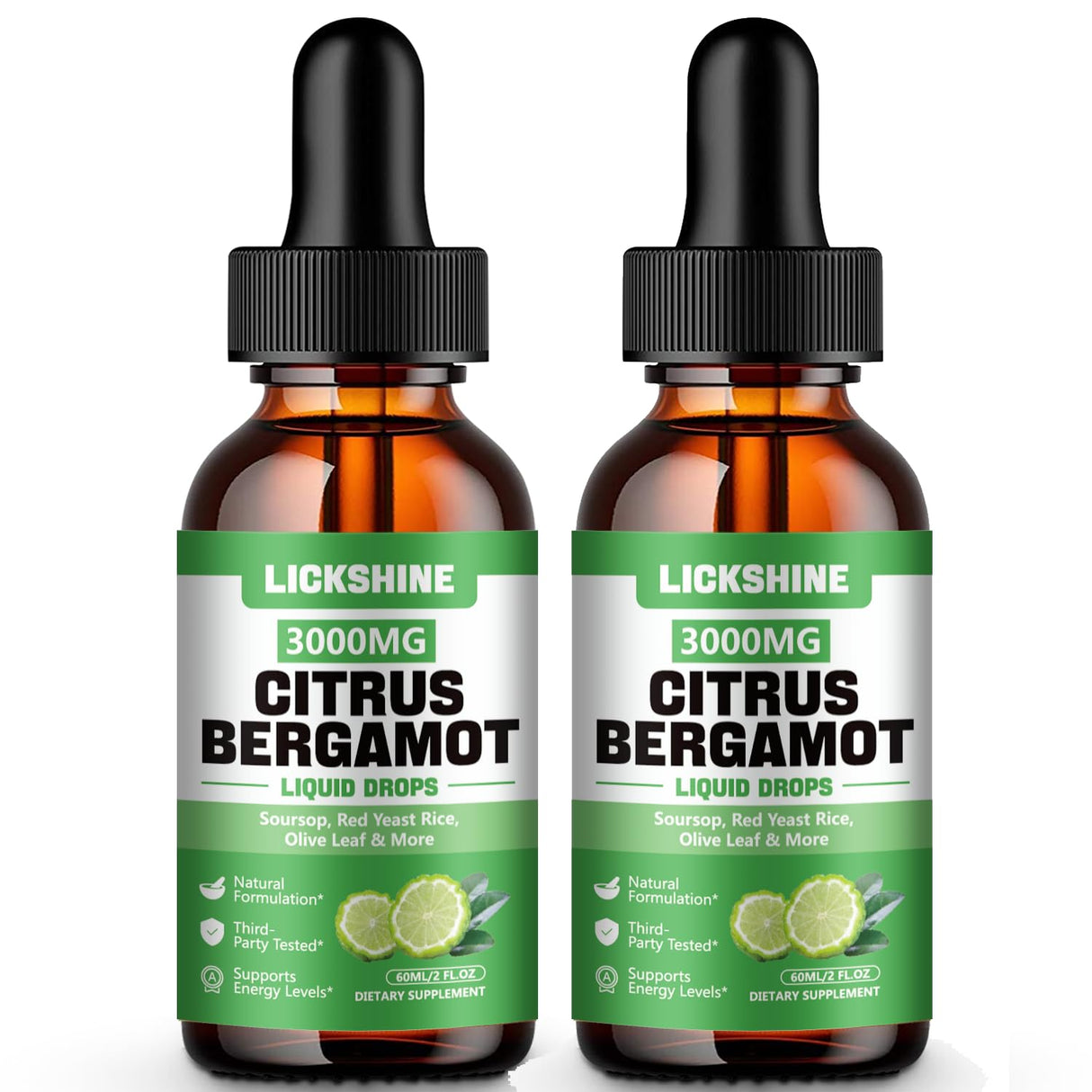 lickshine 2 Pack 3000mg Citrus Bergamot Liquid Drops - High Absorption - Cholesterol Lowering Supplement for Immune Support Anti-Aging, Hight Cholesterol - Soursop Bitters Liquid, 4 Fl Oz
