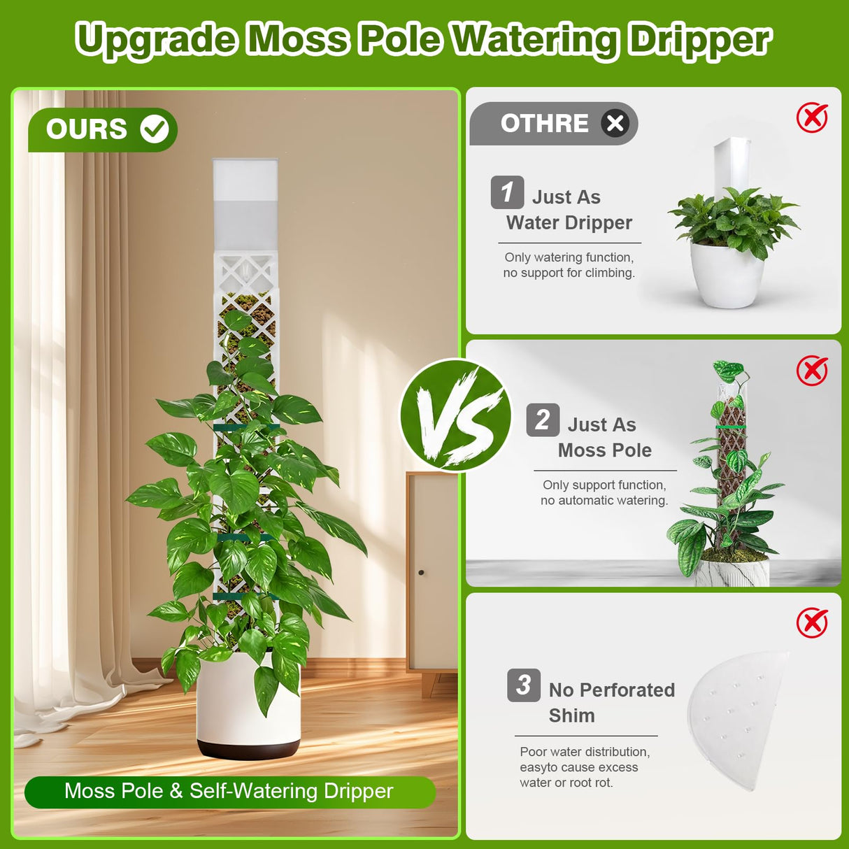 12 Inch Self Watering Moss Pole for Climbing Plants, D Shaped & Stackable