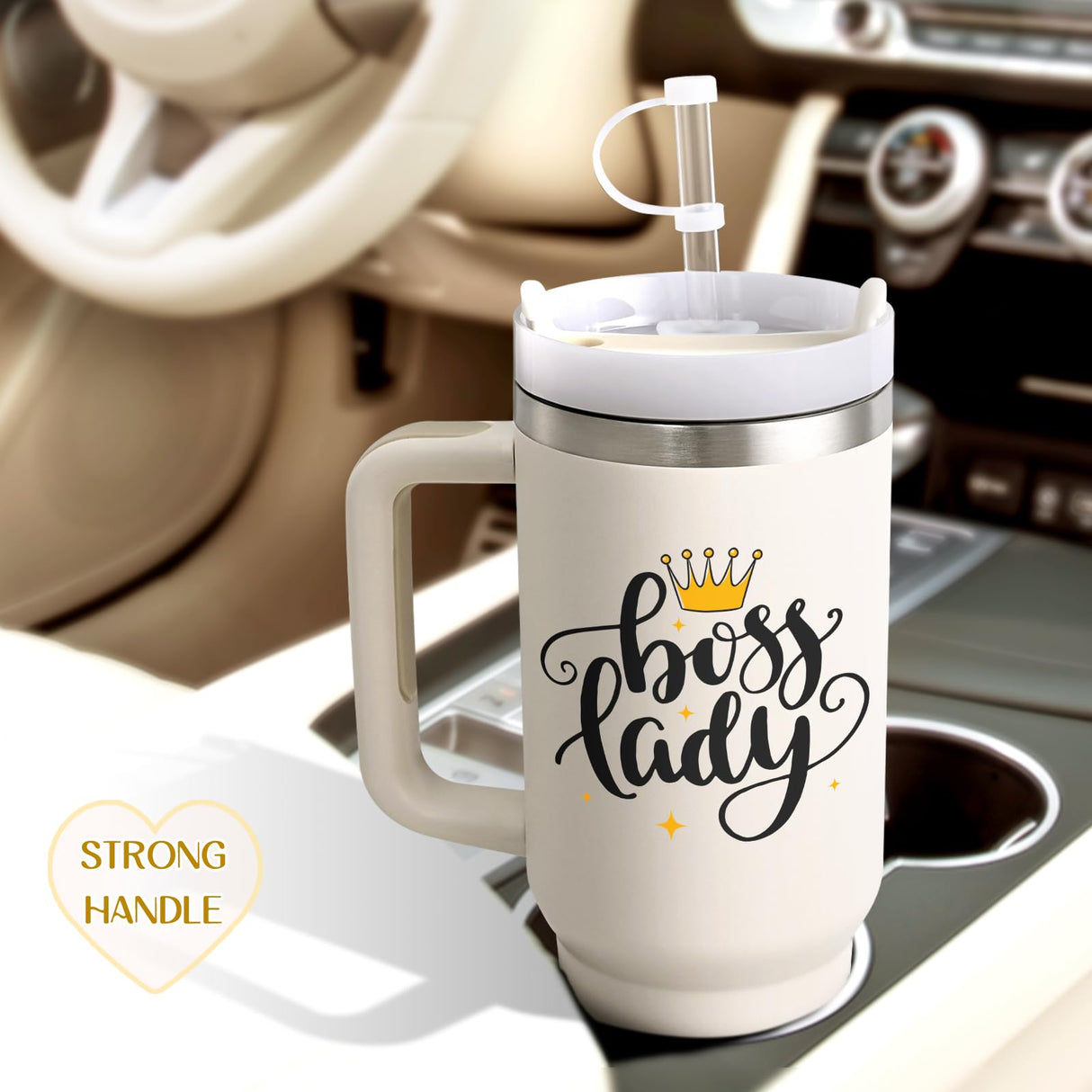 LiqCool Boss Gifts for Women - 40 oz Tumbler with Handle and Straw Lid, Great Gift Idea for Bosses Day, Birthday, Christmas (Cream)