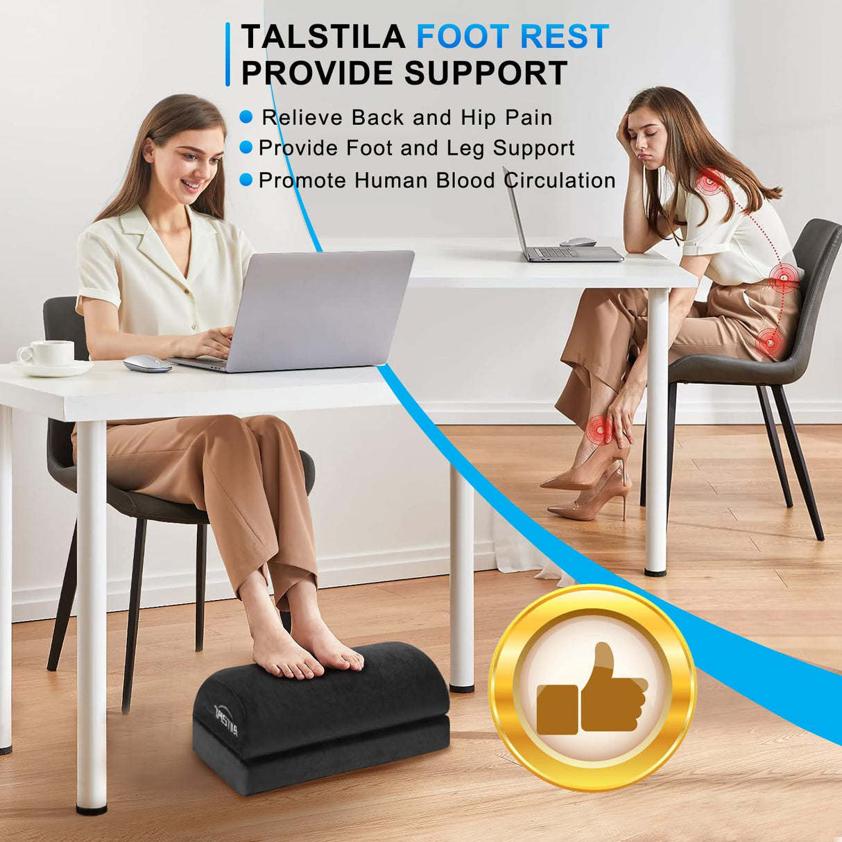 TALSTILA Foot Rest for Under Desk at Work, Footrest with Warm Plush Feet Pocket, Ergonomic 2 Adjustable Heights Foot Stool, Under Desk Footrests, for Office Desks & Chair - Back & Leg Pain Relief