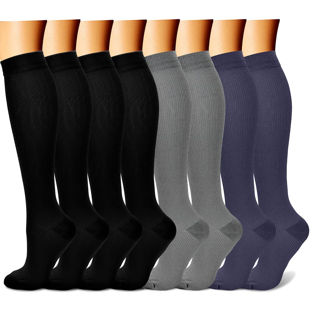 CHARMKING Compression Socks for Women & Men (8 Pairs) 15-20 mmHg Graduated Copper Support Socks are Best for Pregnant, Nurses - Boost Performance, Circulation, Knee High & Wide Calf (S/M, Multi 44)