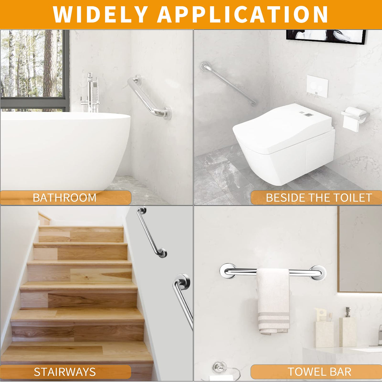 2 Pack 24 inch Shower Grab Bars 1.25 inch ADA Safety Grab Bars for Bathroom 500 lbs Support 304 Stainless Steel Assist Bath Handle Brushed Nickel