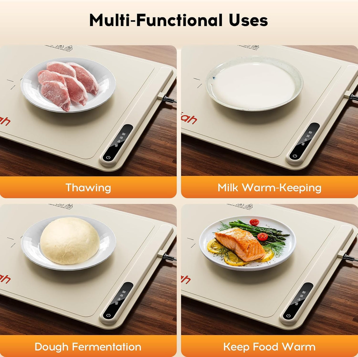 Warming Mat for Food, Voriah Electric Warming Tray with 3 Temp Settings & Auto Shut-Off, Food Warmer with Thick Silicone Surface to Keep Food Warm at Buffet, Parties, and Family Use(Apricot)