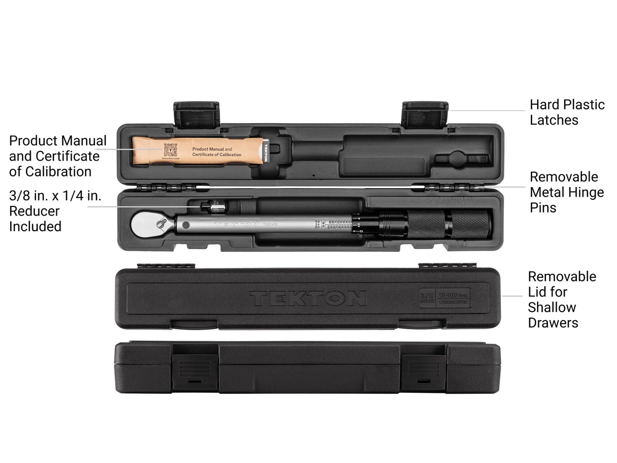 TEKTON 3/8 Inch Drive 90-Tooth Dual-Direction Micrometer Torque Wrench (10-100 ft-lb) | TRQ51402