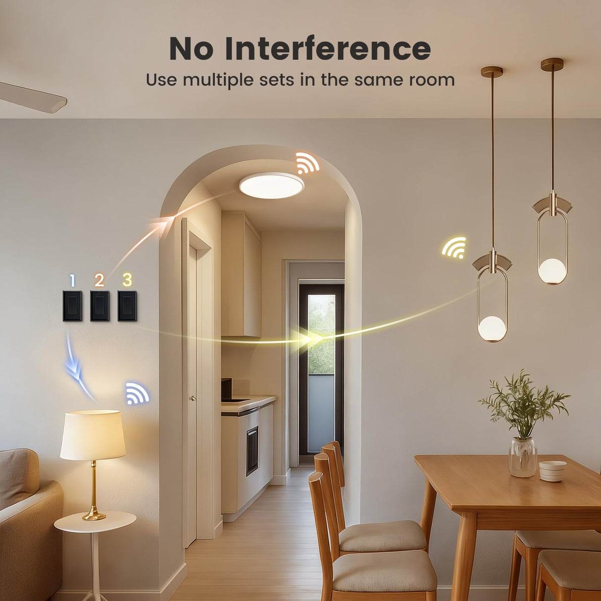 SURAIELEC Wireless Light Switch and Receiver Kit Black, 15A High Power, No Wiring No Interference, 100ft Range, Expandable Remote Control Wall Switches for Lamp, Ceiling Light, Fan, Outdoor Lighting