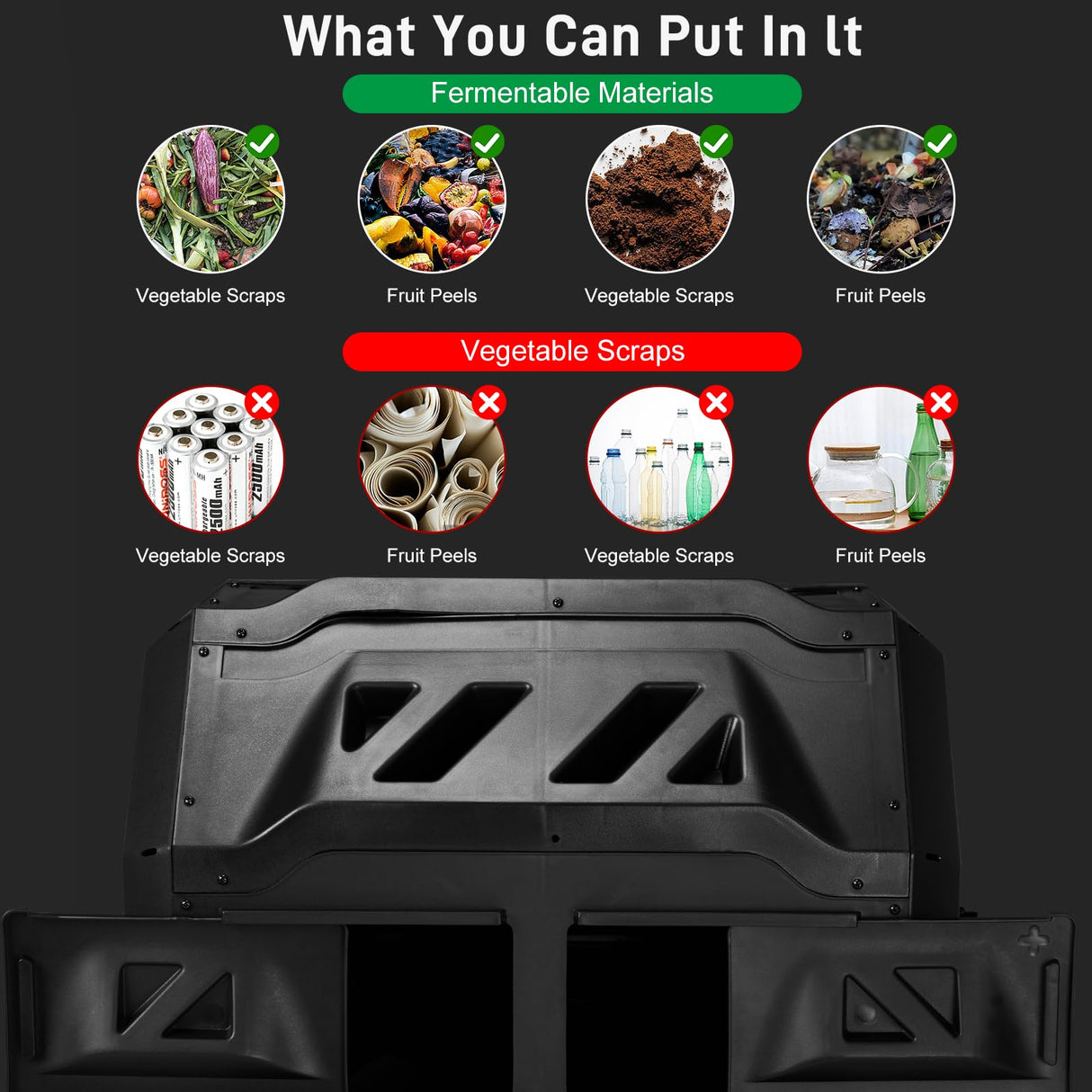 Outvita Compost Bin Outdoor, 43 Gallon Dual Chamber Tumbling or Rotating Composting Bin with Sliding Doors, Tumbler Rotating Batch Composter Bin for Garden Kitchen Yard