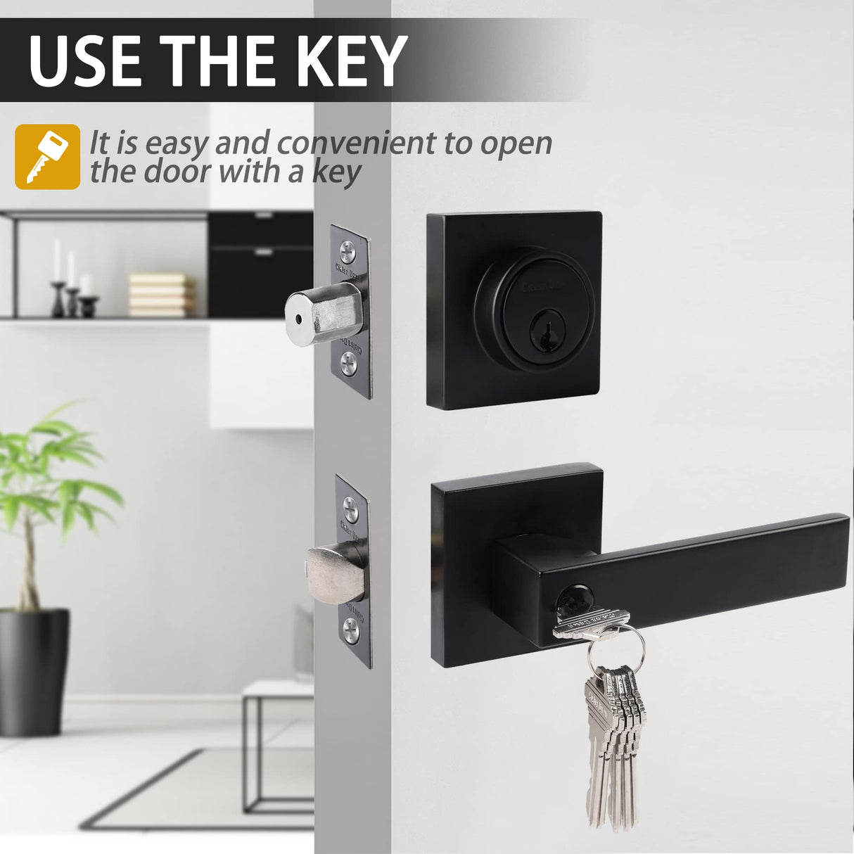 Exterior Door Lock Set,Combo Lock-Heavy Duty Black Door Handle and Single Cylinder Deadbolt Lock,Keyed Alike Door Locks for Front Door(Matte Black,2Pack Set)