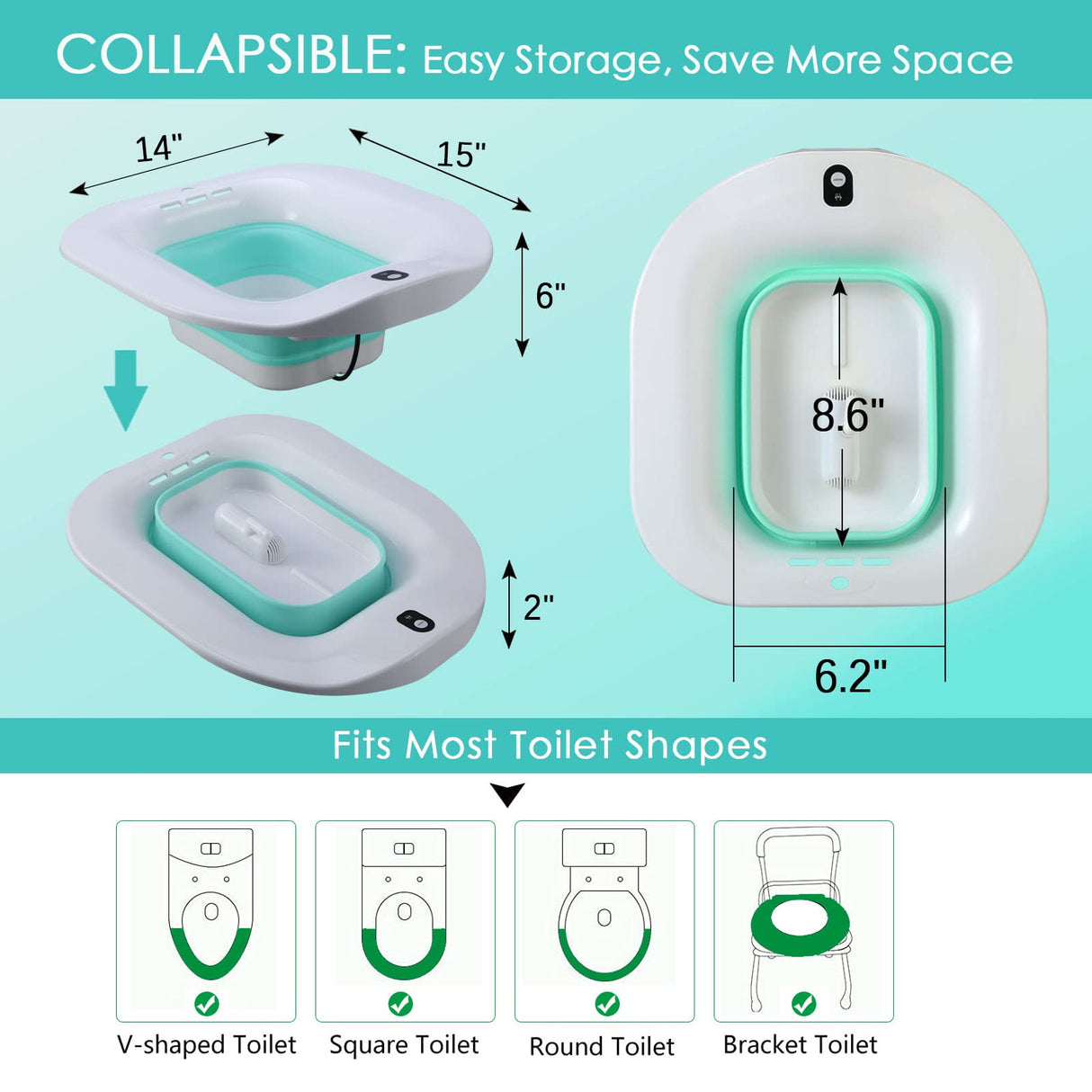 IRWPITW Sitz Bath, Electric Sitz Bath for Toilet Seat Hemorrhoids Postpartum Care Tub, Sits Bath Soak Pan for Women Men, Sitz Baths Salts Bowl, Hip Bath Basin, Foldable, Water Spray Style, Green